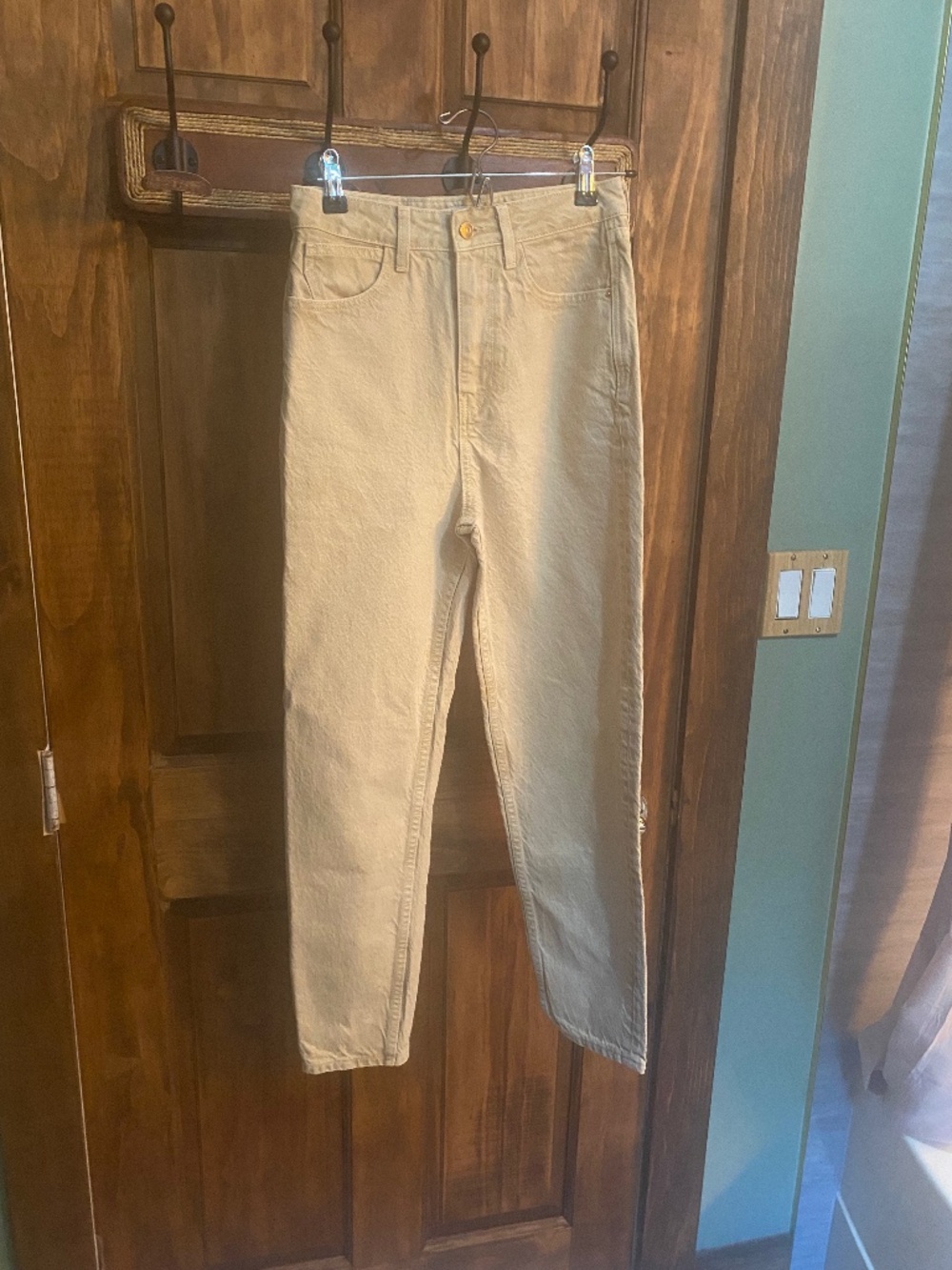 Zara denim high waisted ankle jeans light tan gold 0